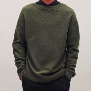 COS Men's Oversized Boiled Wool Sweater In Olive 100% Wool Minimalist Casual